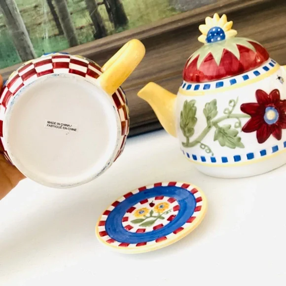 Vintage Hand Painted Tea-For-One 4 Ps Tea Pot Set County Cottage Floral Colorful